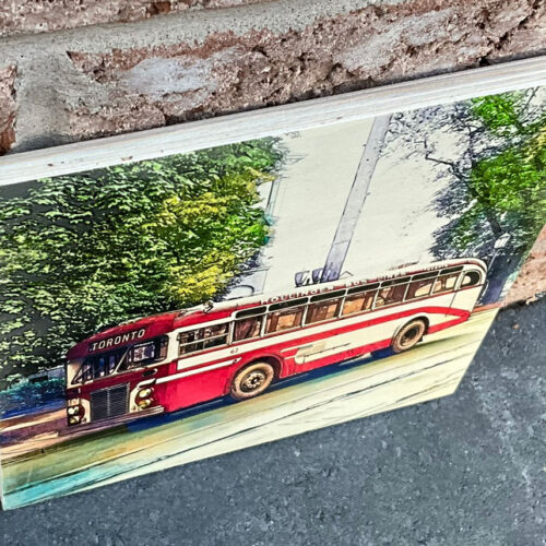 Alternative view of Vintage Toronto Bus Art – Historic Red Coach on Birch Wood Wall Décor