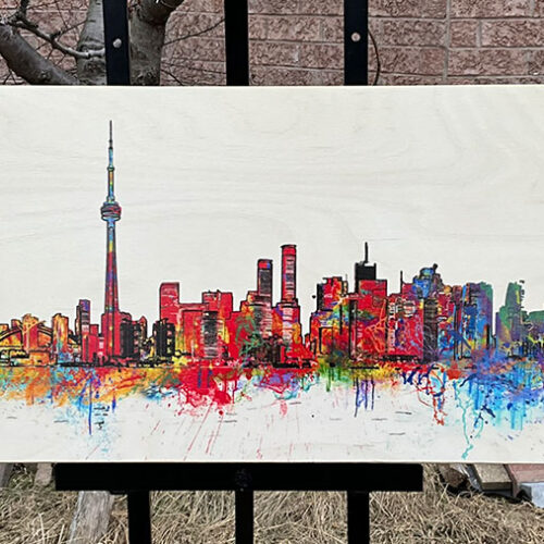 Alternative view of Toronto Skyline Watercolor on Wood — Vibrant City Energy | Handcrafted Baltic Birch Art