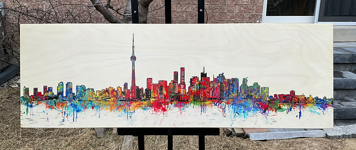 Toronto Skyline Watercolor on Wood — Vibrant City Energy | Handcrafted Baltic Birch Art - Image 2