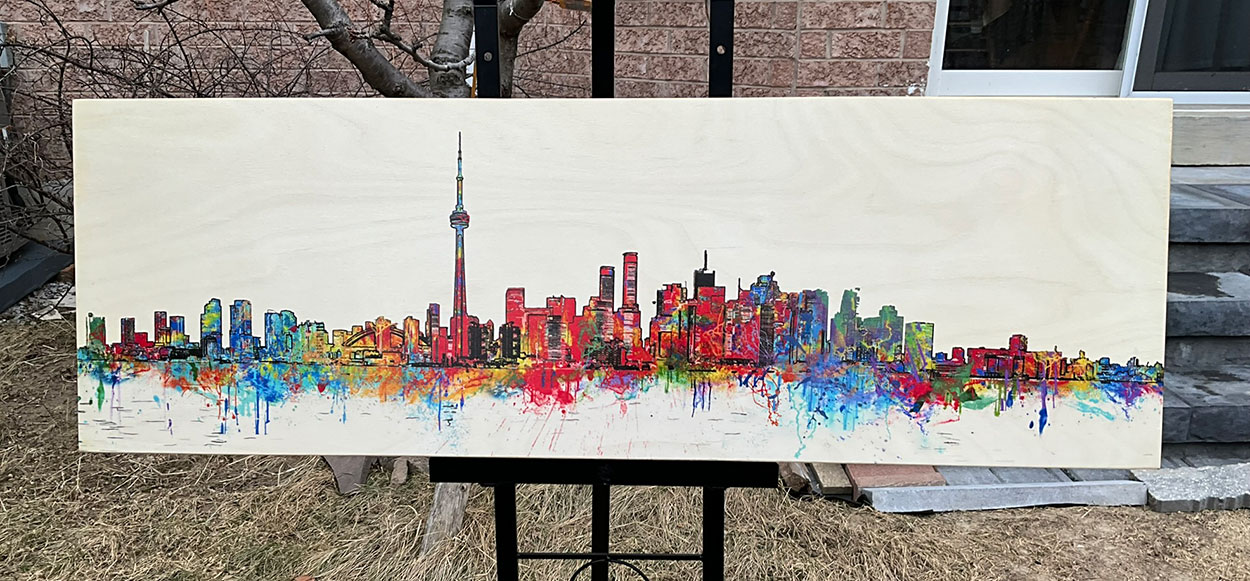 Toronto Skyline Watercolor on Wood — Vibrant City Energy | Handcrafted Baltic Birch Art - Image 3