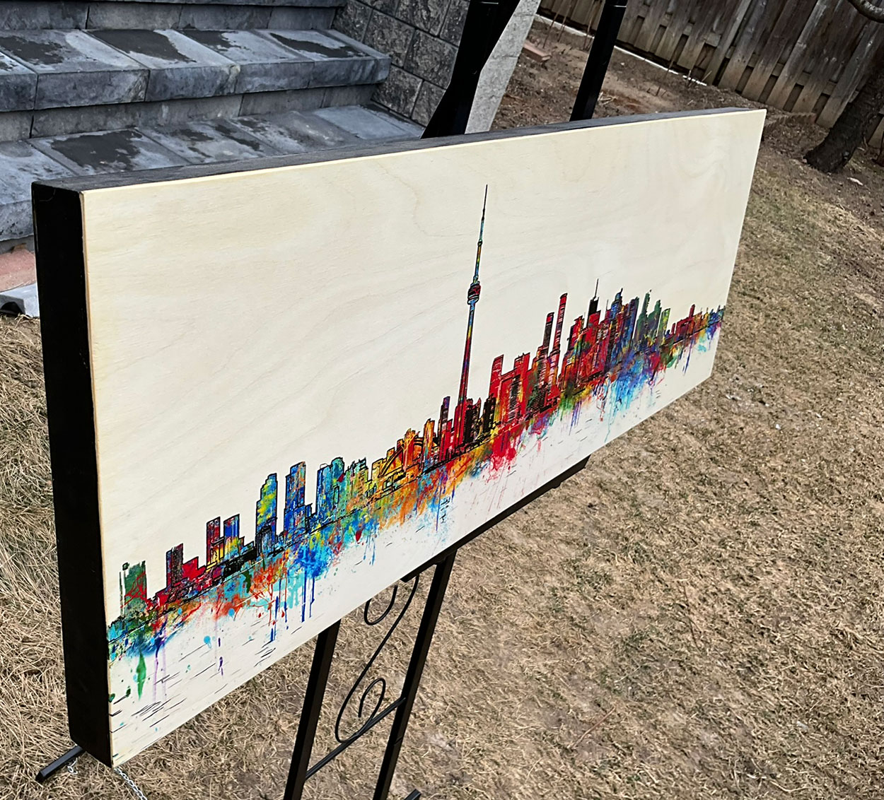 Toronto Skyline Watercolor on Wood — Vibrant City Energy | Handcrafted Baltic Birch Art - Image 4