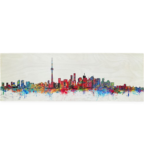 Toronto skyline on wood handcrafted on Baltic birch panel